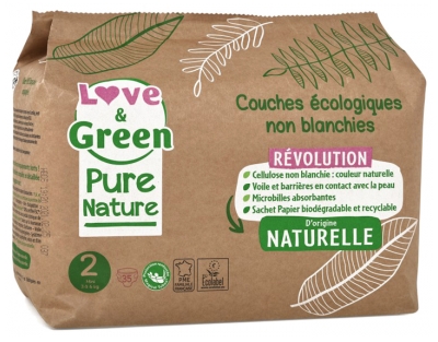 Love & Green Couche Écologiques Pure Nature 35 Couches Taille 2 Mini (3 à 6 kg)
