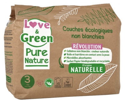 Love & Green Ekološke Plenice Pure Nature 42 Plenice Velikost 3 Midi (4 do 9 kg)