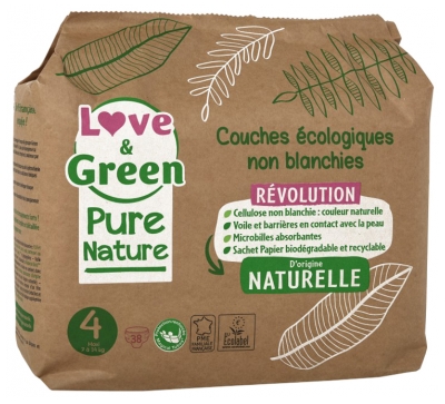 Love & Green Ökologische Windeln Pure Nature 38 Windeln Größe 4 Maxi (7 bis 14 kg)