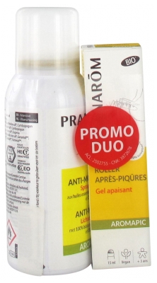Pranarôm Aromapic Spray Corporel Anti-Moustiques Bio 75 ml + Aromapic Roller Après-Piqûres Gel Apaisant Bio 15 ml