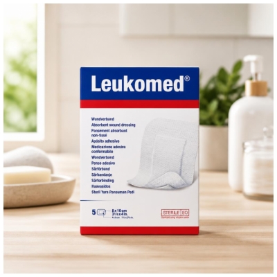 Essity Leukomed 5 neaustiniai absorbuojantys tvarstiai 8 x 10 cm