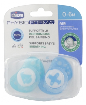 Chicco Physio Forma Air 2 Silicone Soothers 0-6 Months - Model: Turquoise Boat and Blue Plane