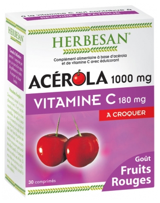 Herbesan Acerola 1000mg Vitamin C 180mg to Crunch 30 Tablets - Flavour: Red Fruits