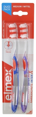 Elmex Anti-Cavities InterX Toothbrush Medium Duo Pack - Colour: Purple - Blue