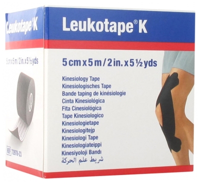 Essity Leukotape K Bande Taping de Kinésiologie 5 cm x 5 m - Couleur : Noir