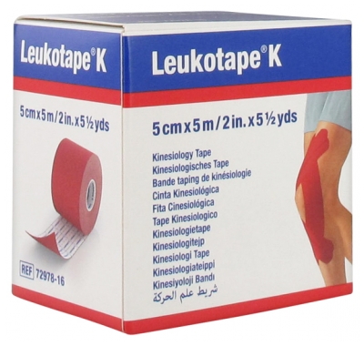 Essity Leukotape K Bande Taping de Kinésiologie 5 cm x 5 m - Couleur : Rouge