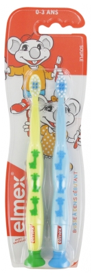 Elmex 2 Toothbrushes Beginner Soft 0-3 Years Old - Colour: Yellow and Blue