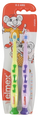 Elmex 2 Toothbrushes Beginner Soft 0-3 Years Old - Colour: Yellow and Purple