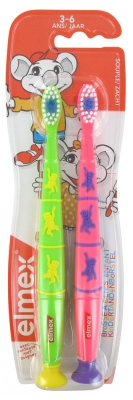 Elmex 2 Soft Toothbrushes 3-6 Years Old - Colour: Green and Pink