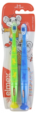 Elmex 2 Soft Toothbrushes 3-6 Years Old - Colour: Green and Blue