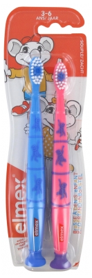 Elmex 2 Soft Toothbrushes 3-6 Years Old - Colour: Blue and Pink