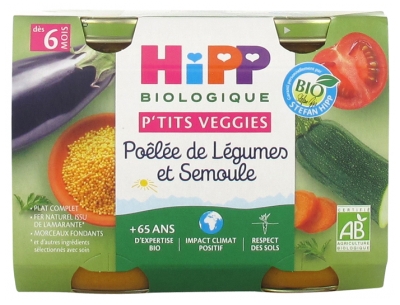 HiPP P'tits Veggies Poêlée de Légumes et Semoule dès 6 Mois Bio 2 Pots