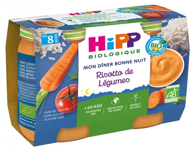 HiPP Mon Dîner Bonne Nuit Risotto de Légumes dès 8 Mois Bio 2 Pots