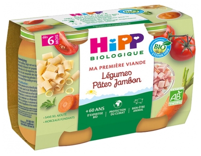 HiPP Ma Première Viande Légumes Pâtes Jambon dès 6 Mois Bio 2 Pots