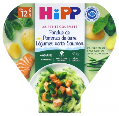 HiPP Les Petits Gourmets Fondue de Pommes de Terre Légumes Verts Saumon dès 12 Mois 230 g