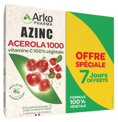 Arkopharma Azinc Acérola 1000 Lot de 2 x 30 Comprimés à Croquer