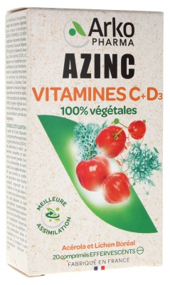 Arkopharma Azinc Vitamines C + D3 20 Comprimés Effervescents