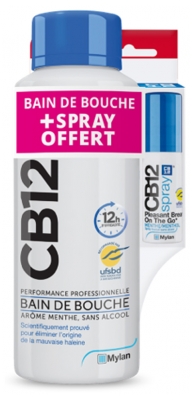CB12 Bain de Bouche 500 ml + Spray Buccal Sans Alcool Menthe 15 ml Offert