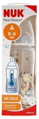 NUK First Choice + Disney Baby Butelka z Regulacją Temperatury 300 ml 0-6 Miesięcy - Model: Kubuś Puchatek