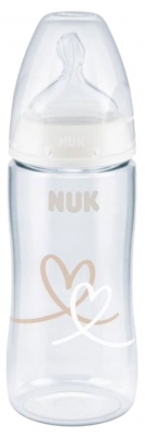 NUK First Choice + Biberon Temperature Control 300 ml 0-6 Mois - Modèle : Coeurs