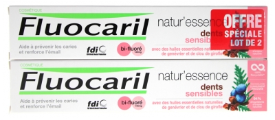 Fluocaril Natur'Essence Dentifricio Dents Sensibles Bi-Fluoré Lotto di 2 x 75 ml