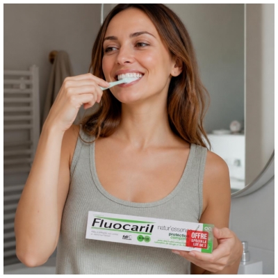 Fluocaril Natur'Essence Išsami Apsauga Su Dviem Fluoridais Dantų Pasta 2 x 75 ml pakuotėje