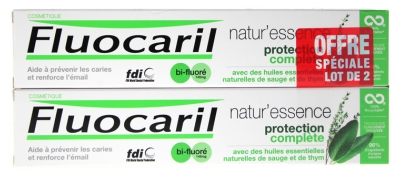 Fluocaril Natur'Essence Dentifricio Protezione Completa Bi-Fluorescente Set di 2 x 75 ml