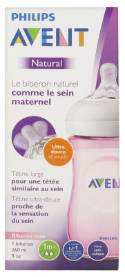 Avent Natural Baby Bottle 260ml 1 Month and + - Colour: Pink