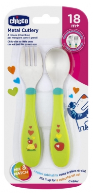 Chicco Metal Cutlery 18 Months and + - Colour: Green