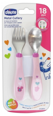 Chicco Metal Cutlery 18 Months and + - Colour: Pink