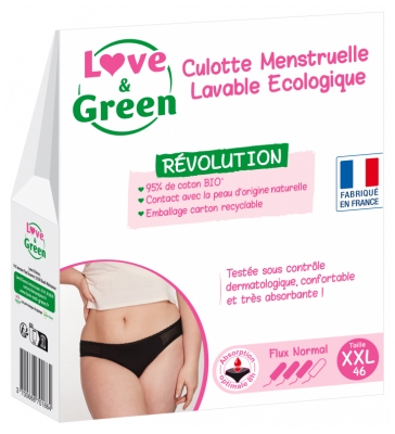 Love & Green Culotte Menstruelle Lavable Noire Flux Normal - Taille : XXL - 46
