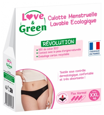 Love & Green Mazgājama Menstruālā Apakšveļa Melna Normālai Plūsmai - Izmērs: XXL - 46