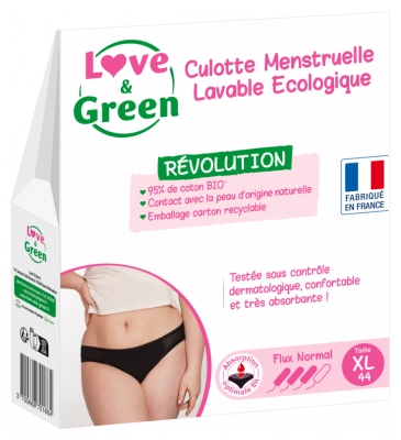 Love & Green Culotte Menstruelle Lavable Noire Flux Normal - Taille : XL - 44