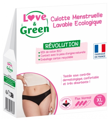Love & Green Mazgājama Menstruālā Apakšveļa Melna Normālai Plūsmai - Izmērs: XL - 44