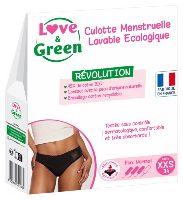 Love & Green Culotte Menstruelle Lavable Noire Flux Normal - Taille : XXS - 34