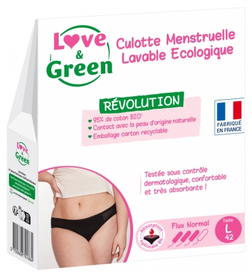 Love & Green Črno Pralno Menstrualno Spodnje Perilo Normalna Pretočnost - Velikost: L - 42