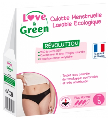 Love & Green Culotte Menstruelle Lavable Noire Flux Normal - Taille : L - 42
