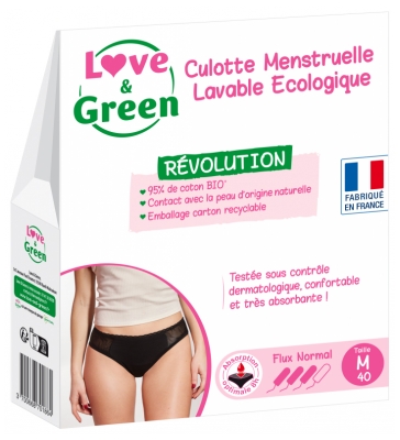 Love & Green Culotte Menstruelle Lavable Noire Flux Normal - Taille : M - 40