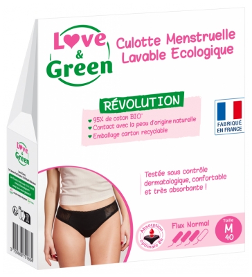 Love & Green Waschbarer Menstruations-Slip Schwarz Normalfluss - Größe: M - 40