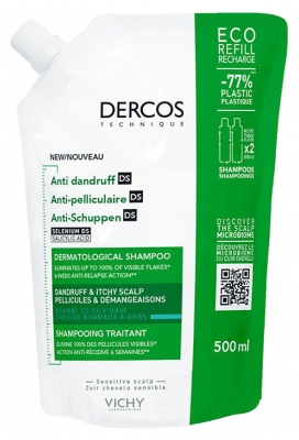 Vichy Dercos Shampoing Traitant Anti-Pelliculaire Cheveux Normaux à Gras Recharge 500 ml