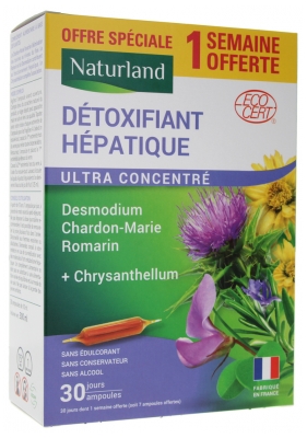 Naturland Organiczny Detoksykator Wątroby 30 Ampułek do Picia po 10 ml w tym 7 Ampułek Gratis