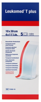 Essity Leukomed T Plus 5 Medicazioni Sterili Trasparenti Assorbenti 10 x 30 cm