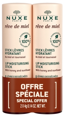 Nuxe Rêve de Miel Feuchtigkeitsspendender Lippenpflegestift Pack von 2 x 4 g