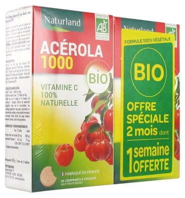 Naturland Acerola Bio 1000 Lot 2 x 30 Tabletek do żucia