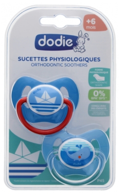 Dodie 2 Sucettes Physiologiques Silicone 6 Mois et + N°P45 - Modèle : Baleine et Bateau
