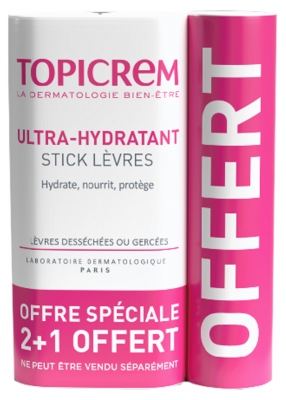Topicrem UH Ultra-Hydratant Stick Lèvres Lot de 3 x 4 g dont 1 Offert