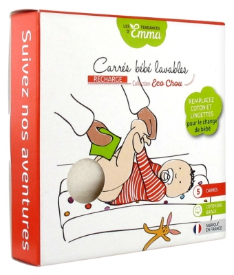Les Tendances d'Emma Collection Eco Chou Carrés Bébé Recharge 5 Carrés Lavables Coton Bio Biface