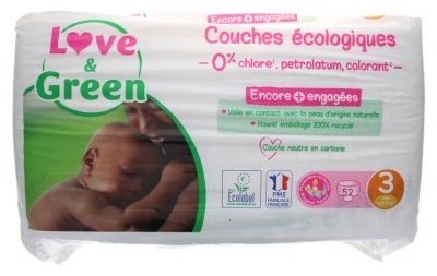 Love & Green Couches Hypoallergéniques 52 Couches Taille 3 (4-9 kg)