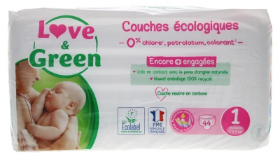 Scutece Hipolergienice Love & Green 44 Scutece Mărimea 1 (2-5 kg)