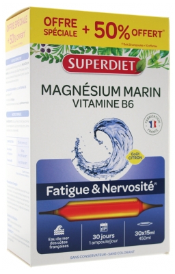 Superdiet Magnésium Marin + Vitamine B6 20 Ampoules + 10 Ampoules Offertes